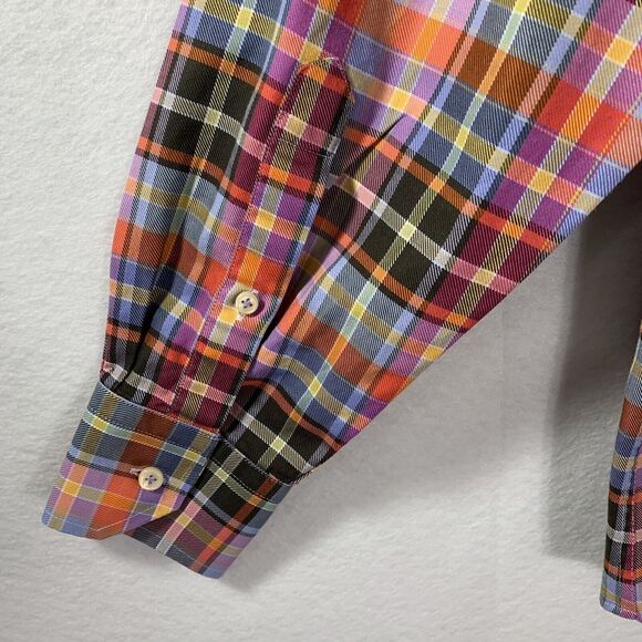 Peter Millar Shirt Men L Tartan Plaid 100% Cotton Multicolor Sport Luxury Preppy - Picture 10 of 14